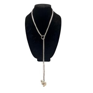 5 Strand Silver Tone Lariat Necklace with Faux Pearls. 33” long